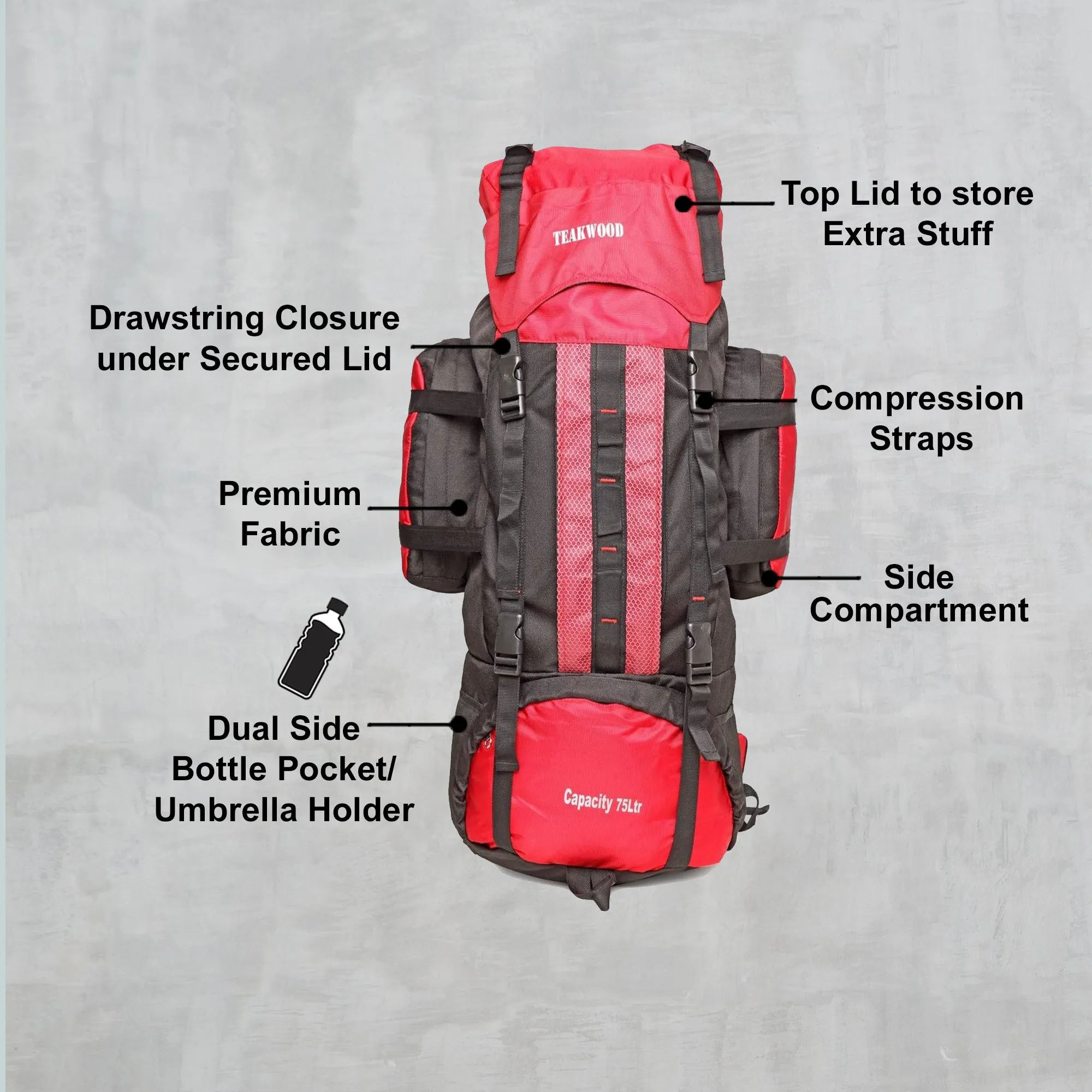 Teakwood Polyester Red Rucksack