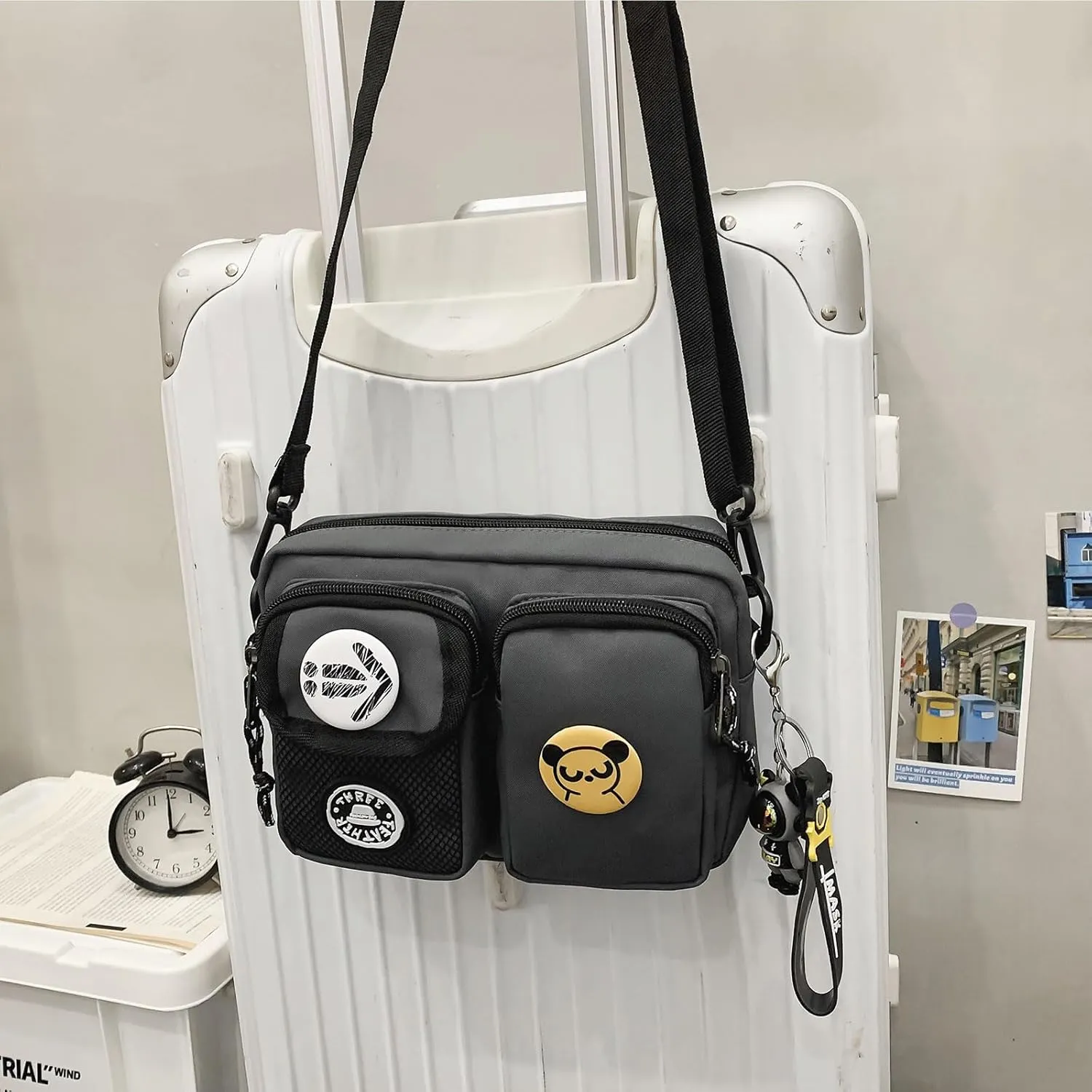 Teclado Fashion Crossbody Bag with Cute Accessories Casual Shoulder Bag with Pendants Purse Travel Daypacks
