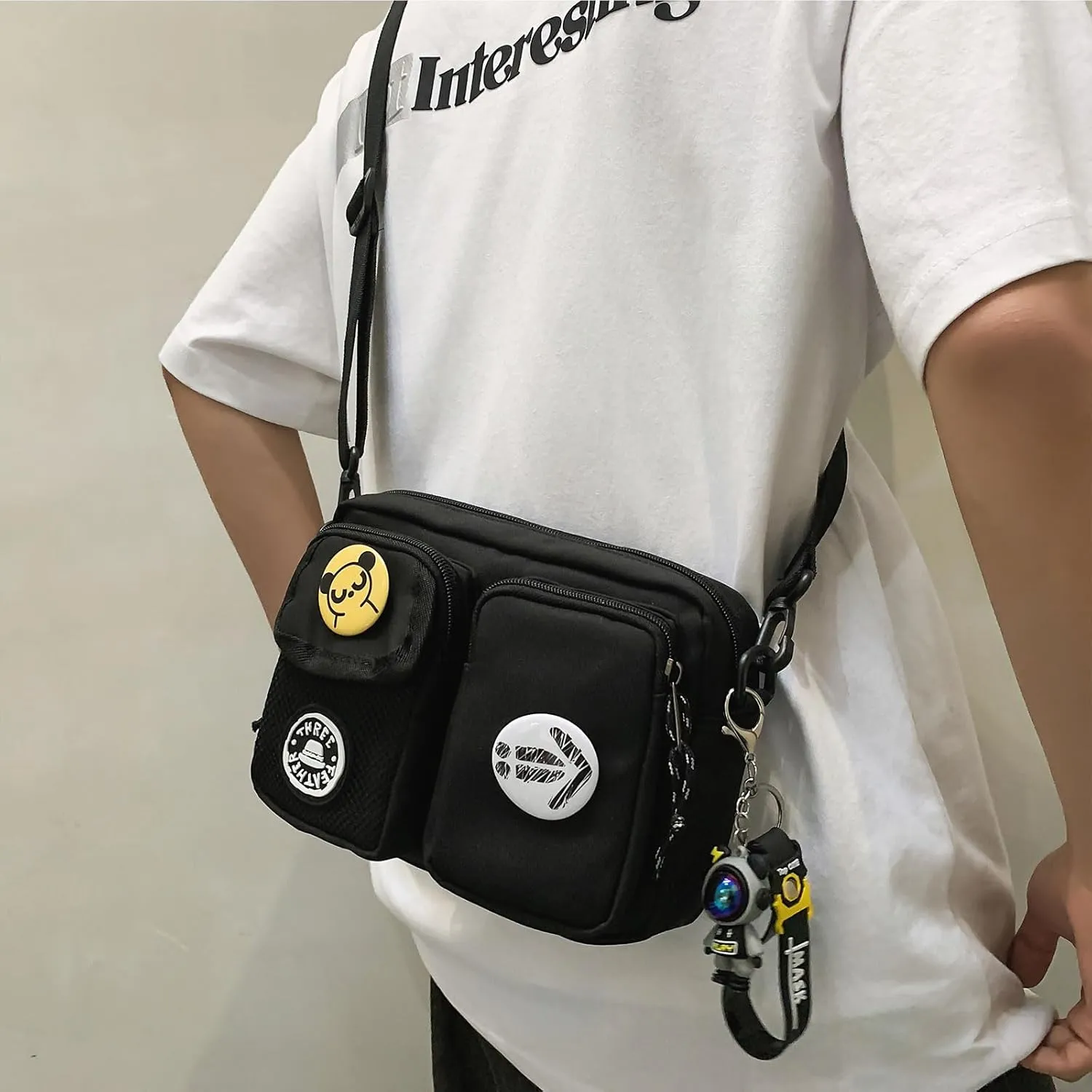 Teclado Fashion Crossbody Bag with Cute Accessories Casual Shoulder Bag with Pendants Purse Travel Daypacks