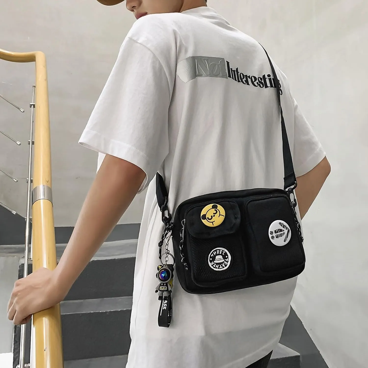 Teclado Fashion Crossbody Bag with Cute Accessories Casual Shoulder Bag with Pendants Purse Travel Daypacks