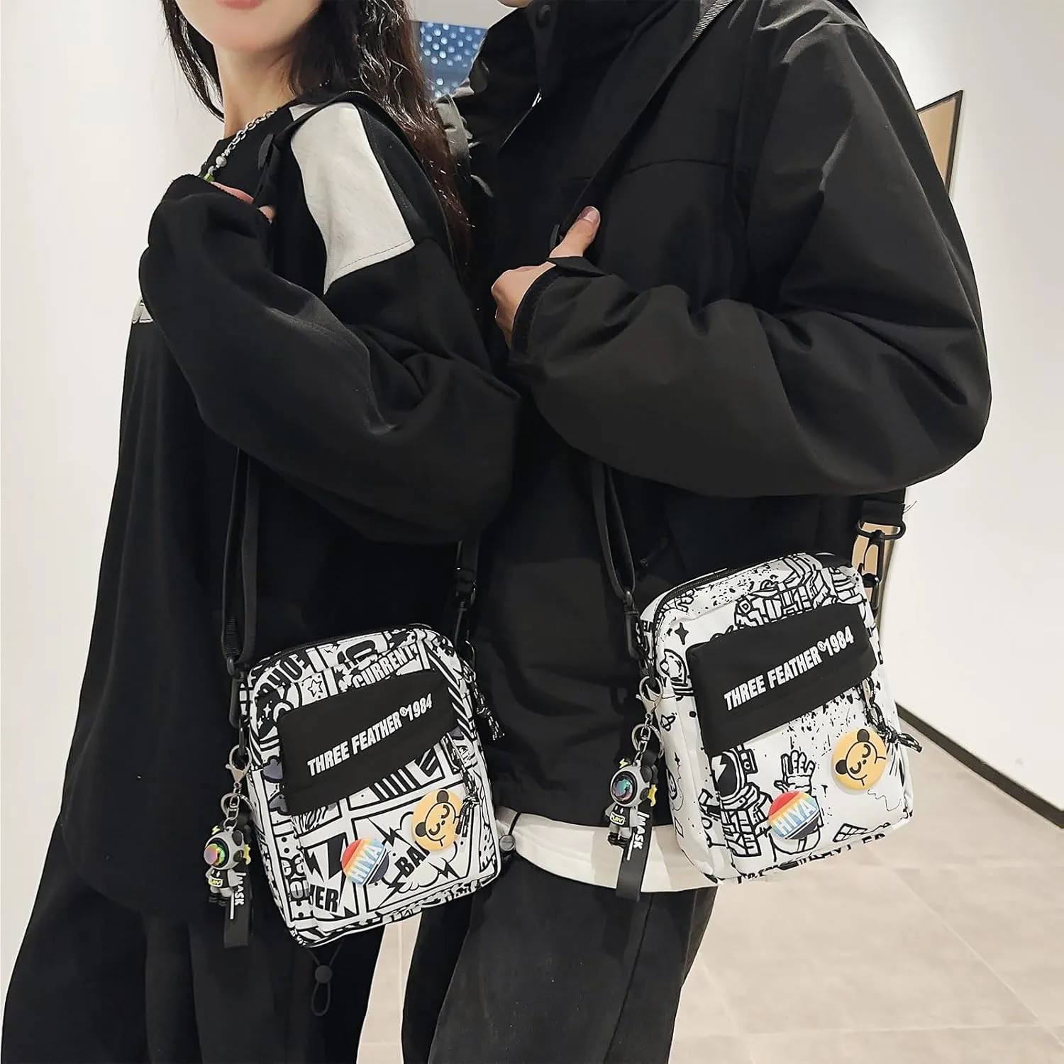 Teclado Fashion Small Crossbody Bag with Cute Accessories Mini Casual Shoulder Bag with Pendants Purse Travel Daypacks