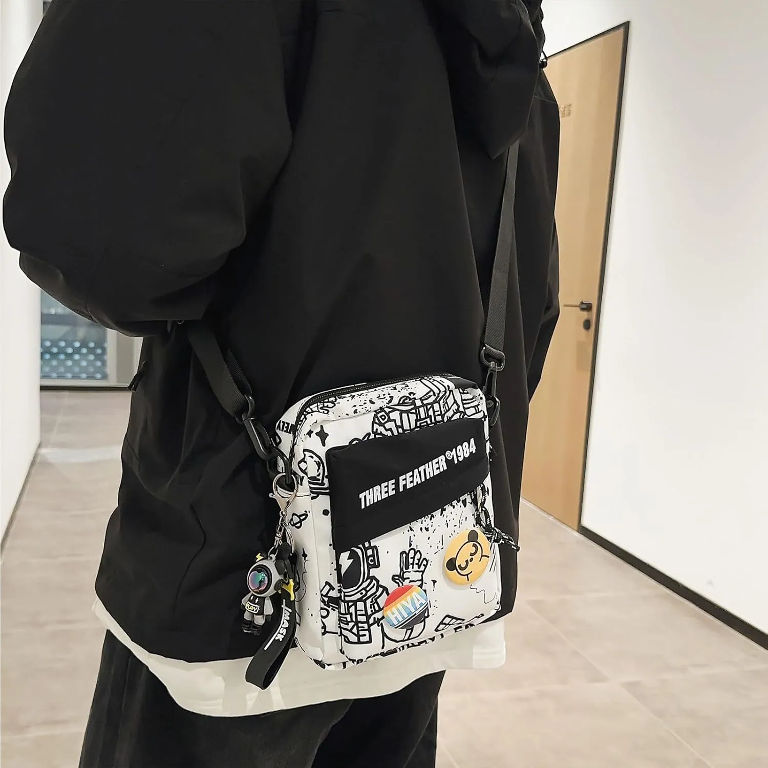 Teclado Fashion Small Crossbody Bag with Cute Accessories Mini Casual Shoulder Bag with Pendants Purse Travel Daypacks