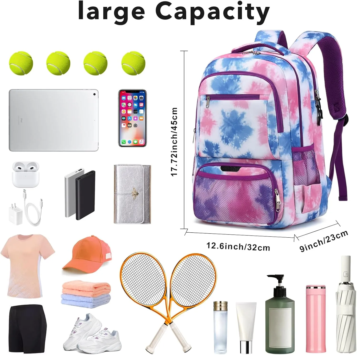 Tennis Backpack Tennis Bag for Women Men - Tennis Bag Holds 2 Rackets, Badminton Squash, Pickleball Paddles Balls