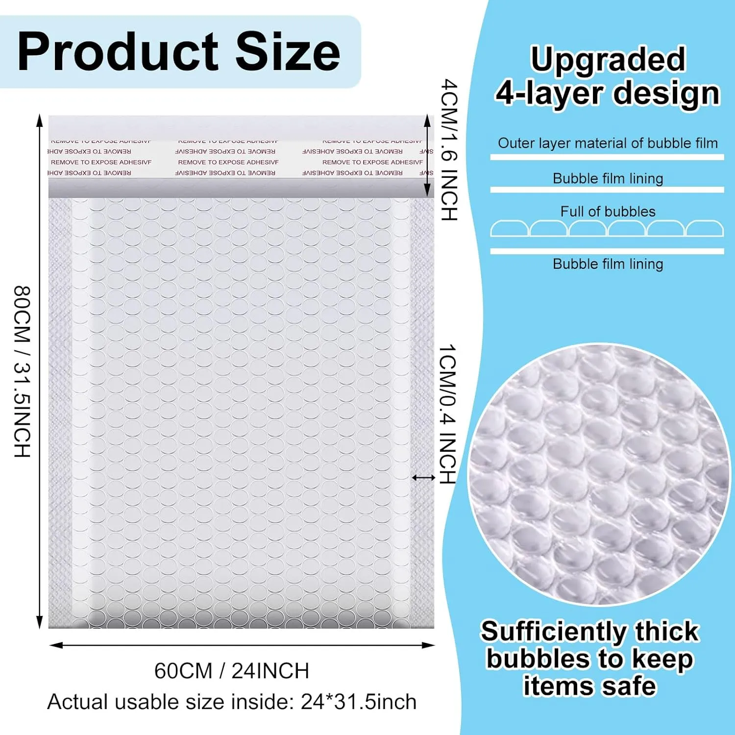 Thenshop 10 Pcs Extra Large Bubble Mailers 24 x 31.5 Inch Resealable Padded Envelopes Waterproof Shipping Packages Opaque Poly Packaging Envelope Mailers Cushioned Bags for Mailing Packaging, White