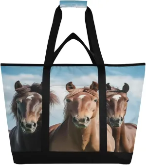 Thought Horse Reusable Insulated Lunchbox Cooler Bag, Leakproof Kitchen Grocery Bag Collapsible Portable Cooler Tote Bag for Picnic, Camping, Office, Travel