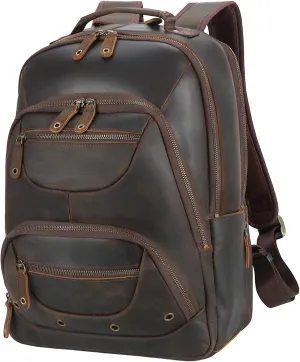 TIDING Vintage Leather Backpack for Men 16" Laptop Bag Casual Daypack Business 19L Travel Rucksack