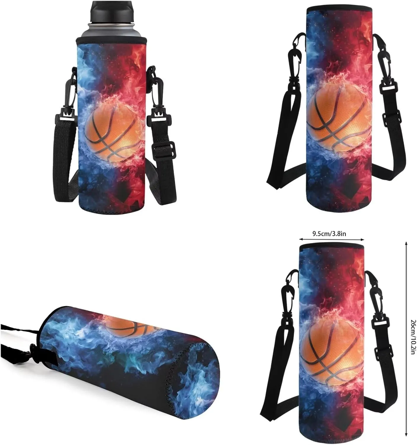 TOADDITDO Basketball School Backpack for Boys with Lunch Box and Water Bottle Water and Fire Print 10-12 Kids Big School Bag 5 Grade Daypack Student Camping Rucksack Travel Shoulder Bags Back Pack