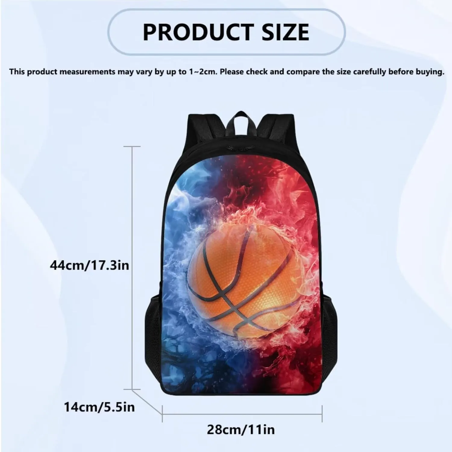 TOADDITDO Basketball School Backpack for Boys with Lunch Box and Water Bottle Water and Fire Print 10-12 Kids Big School Bag 5 Grade Daypack Student Camping Rucksack Travel Shoulder Bags Back Pack