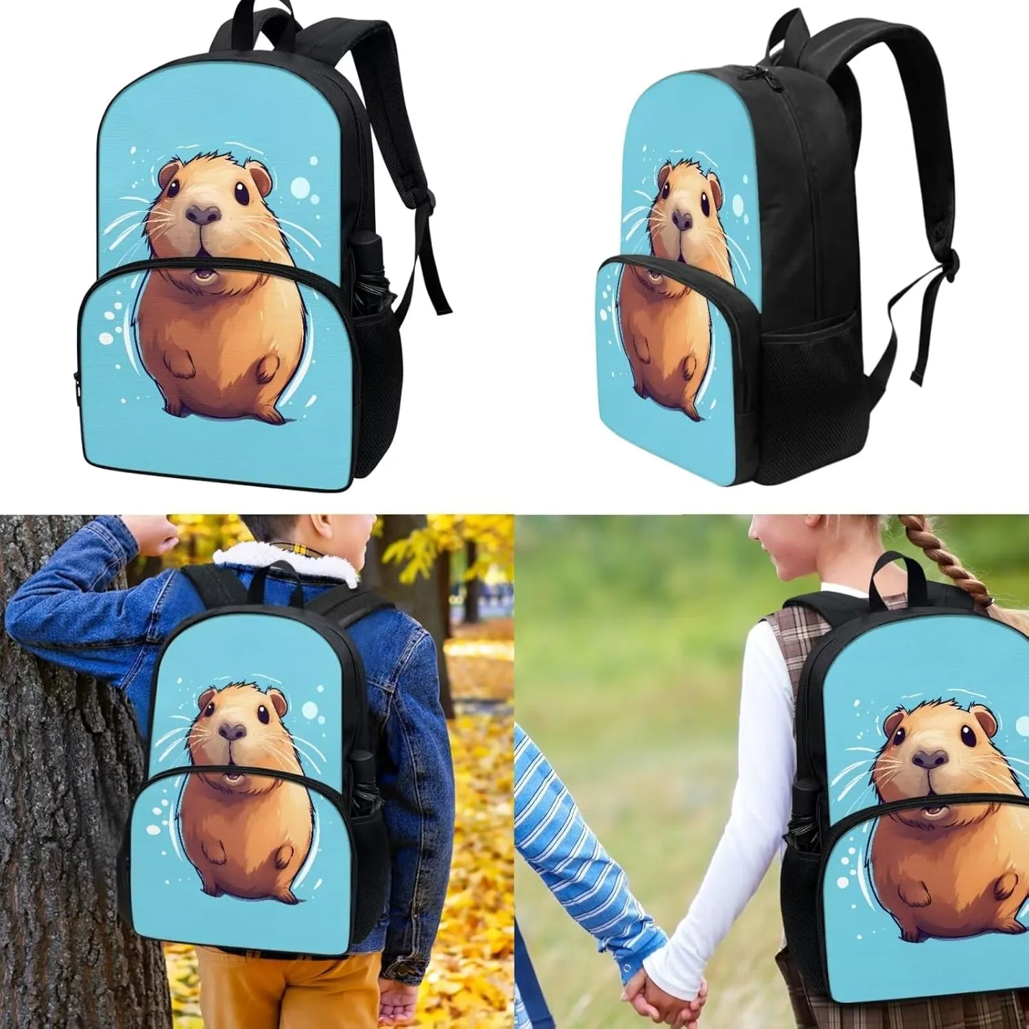 TOADDITDO Capybara School Bag Set for Girls 4-5 School Backpack Set with Lunchbox Pencil Case Toddler Cute Bookbags Kindergarten Preschool Large Capacity Daypack Rucksack Back Pack Mochilas Para NiñAs
