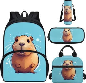 TOADDITDO Capybara School Bag Set for Girls 4-5 School Backpack Set with Lunchbox Pencil Case Toddler Cute Bookbags Kindergarten Preschool Large Capacity Daypack Rucksack Back Pack Mochilas Para NiñAs