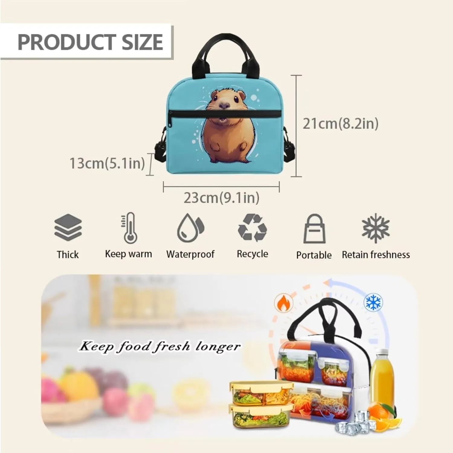TOADDITDO Capybara School Bag Set for Girls 4-5 School Backpack Set with Lunchbox Pencil Case Toddler Cute Bookbags Kindergarten Preschool Large Capacity Daypack Rucksack Back Pack Mochilas Para NiñAs