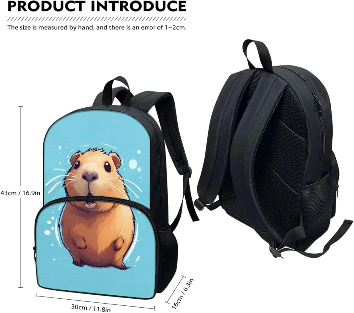 TOADDITDO Capybara School Bag Set for Girls 4-5 School Backpack Set with Lunchbox Pencil Case Toddler Cute Bookbags Kindergarten Preschool Large Capacity Daypack Rucksack Back Pack Mochilas Para NiñAs