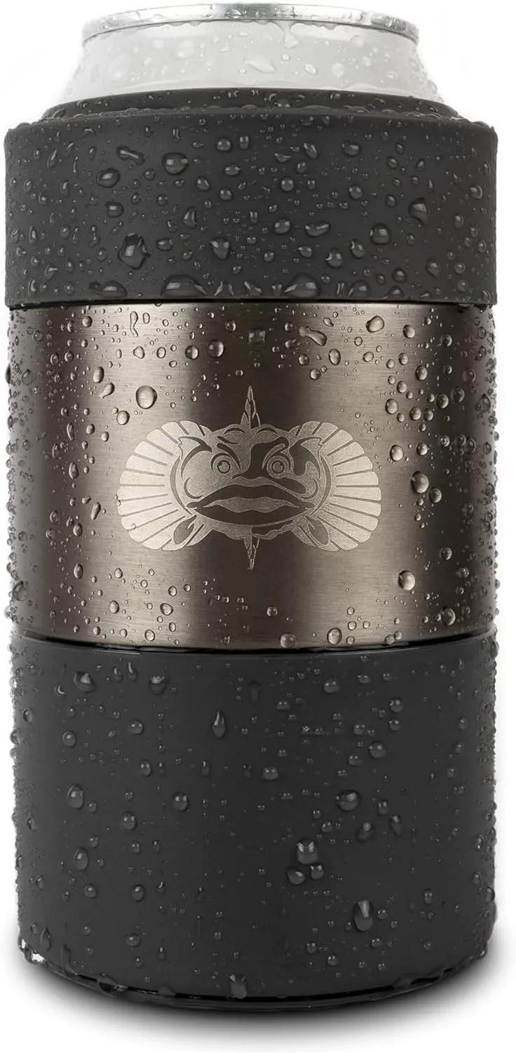 Toadfish Non-Tipping Can Cooler for 12oz Cans - Suction Cup Can Cooler for Beer & Soda - Includes Slim Can Adapter - Stainless Steel Double-Wall Vacuum Insulated Cooler - Graphite