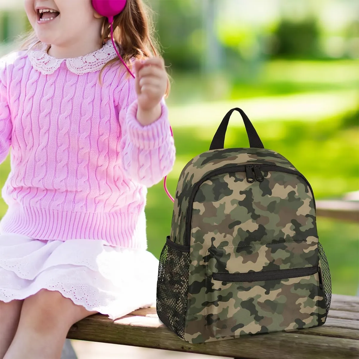 Toddler Backpack Military Camouflage Kindergarden Kids Bacpack for Boys Girls Preschool Bag Camo Lightweight Small Travel Rucksack Bag with Bottle Holder