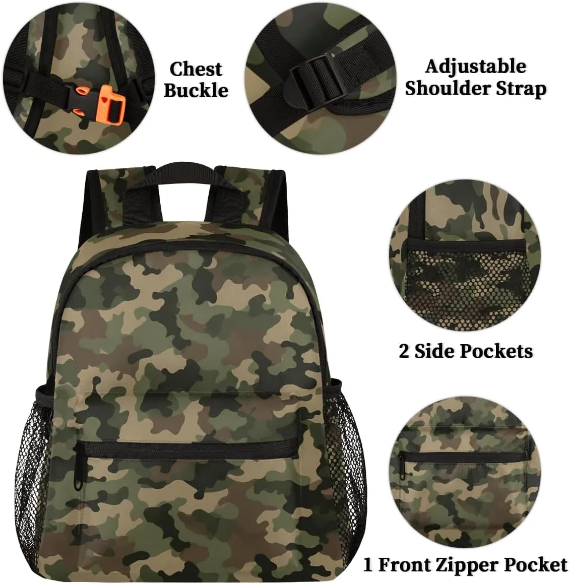 Toddler Backpack Military Camouflage Kindergarden Kids Bacpack for Boys Girls Preschool Bag Camo Lightweight Small Travel Rucksack Bag with Bottle Holder