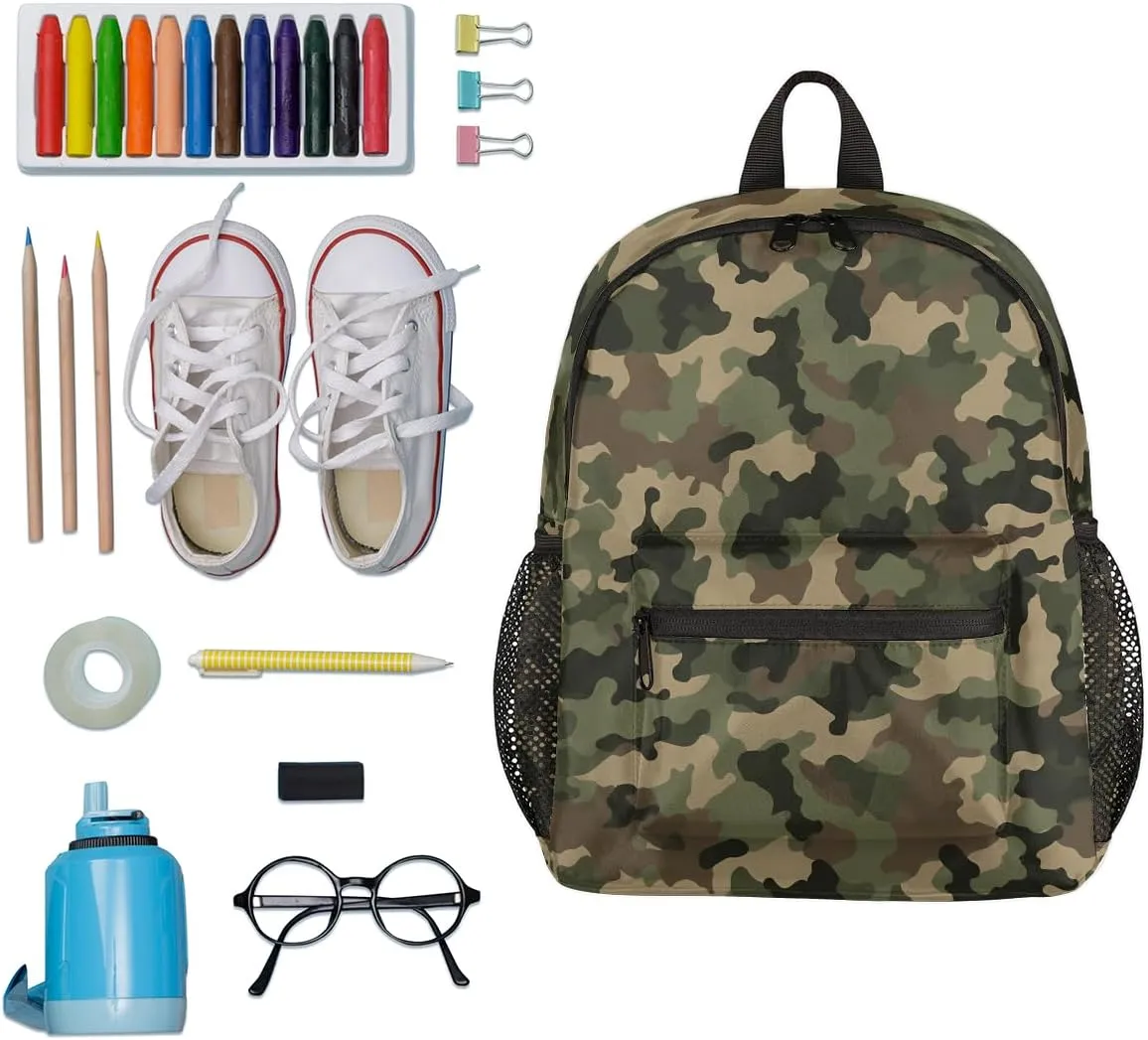 Toddler Backpack Military Camouflage Kindergarden Kids Bacpack for Boys Girls Preschool Bag Camo Lightweight Small Travel Rucksack Bag with Bottle Holder