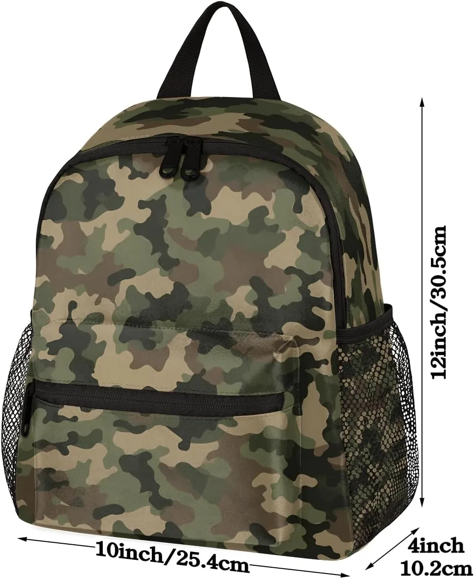 Toddler Backpack Military Camouflage Kindergarden Kids Bacpack for Boys Girls Preschool Bag Camo Lightweight Small Travel Rucksack Bag with Bottle Holder