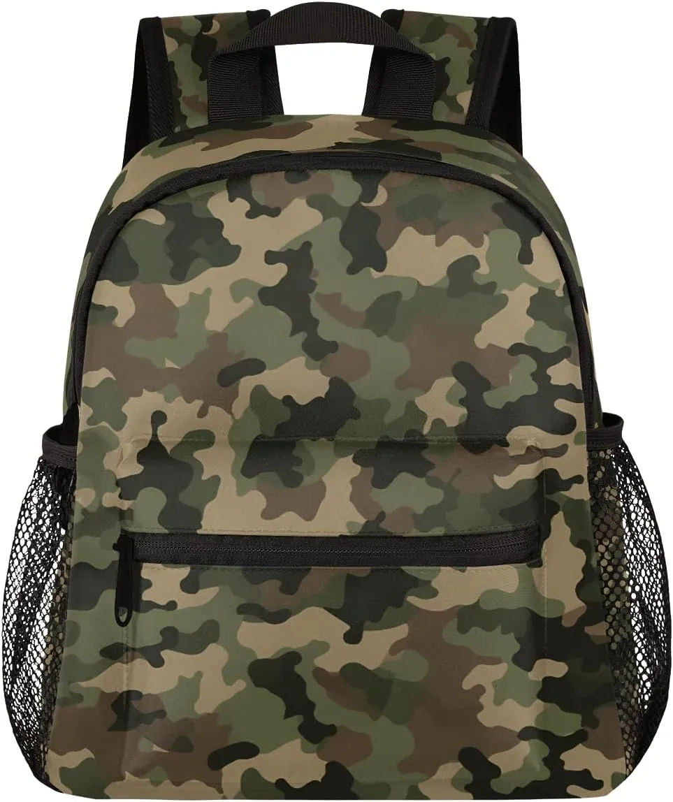 Toddler Backpack Military Camouflage Kindergarden Kids Bacpack for Boys Girls Preschool Bag Camo Lightweight Small Travel Rucksack Bag with Bottle Holder