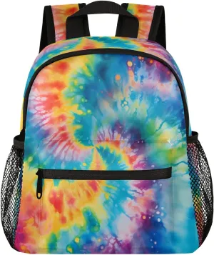 Toddler Backpack Rainbow Tie Dye Kindergarden Kids Bacpack for Boys Girls Preschool Bag Colorful Art Lightweight Small Travel Rucksack Bag with Bottle Holder