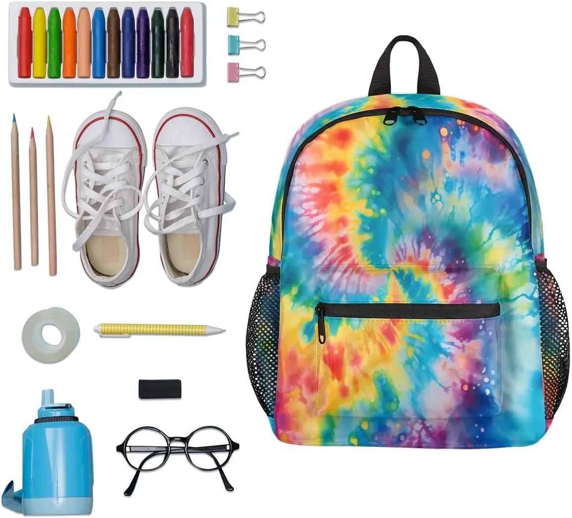 Toddler Backpack Rainbow Tie Dye Kindergarden Kids Bacpack for Boys Girls Preschool Bag Colorful Art Lightweight Small Travel Rucksack Bag with Bottle Holder
