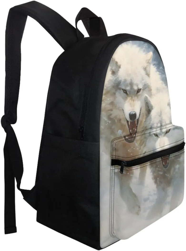Toddler Boys Cool Wolf Backpacks Kids Teens Children Book Bags Laptop Backpack Travel Daypacks with Side Pouch,Anger White Wolf