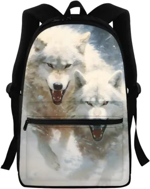 Toddler Boys Cool Wolf Backpacks Kids Teens Children Book Bags Laptop Backpack Travel Daypacks with Side Pouch,Anger White Wolf