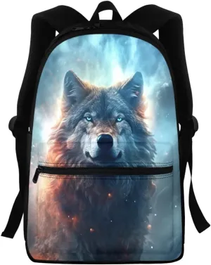 Toddler Boys Cool Wolf Backpacks Kids Teens Children Book Bags Laptop Backpack Travel Daypacks with Side Pouch,Blue Eyes Wolf