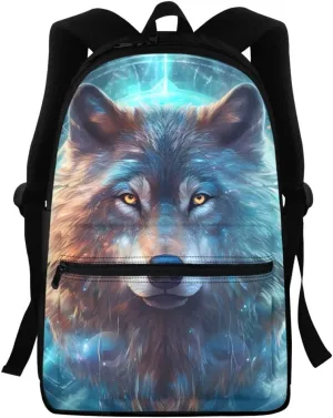 Toddler Boys Cool Wolf Backpacks Kids Teens Children Book Bags Laptop Backpack Travel Daypacks with Side Pouch,Blue Galaxy Wolf