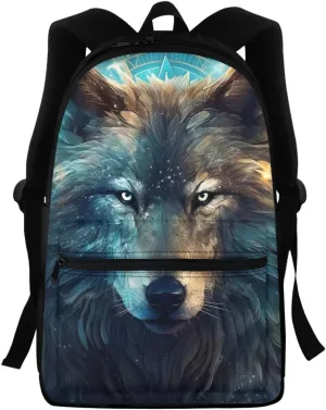 Toddler Boys Cool Wolf Backpacks Kids Teens Children Book Bags Laptop Backpack Travel Daypacks with Side Pouch,Blue Wolf