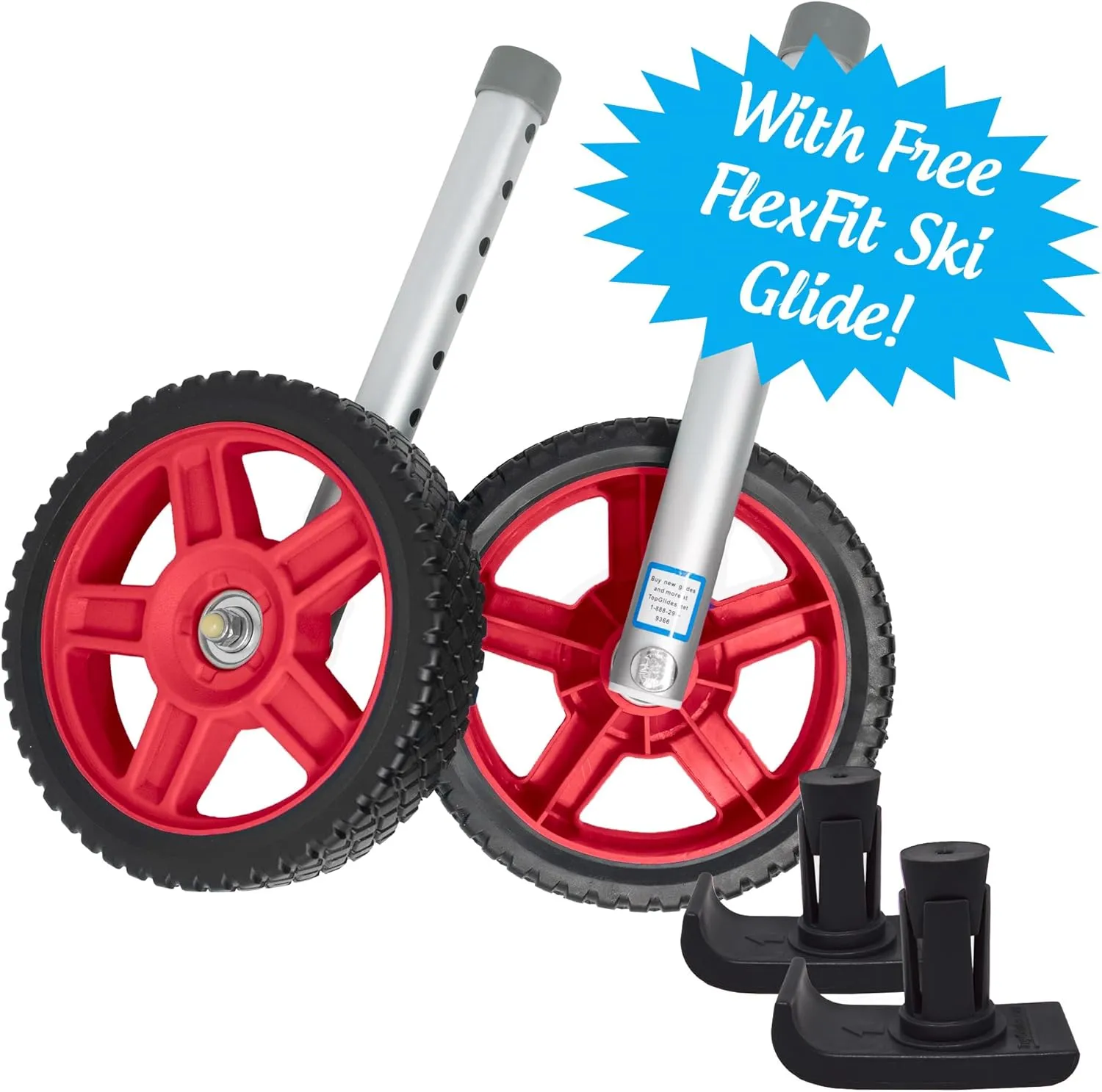 Top Glides 8" Off-Road Walker Wheel Kits with Flexfit Universal Ski Glides (Red)