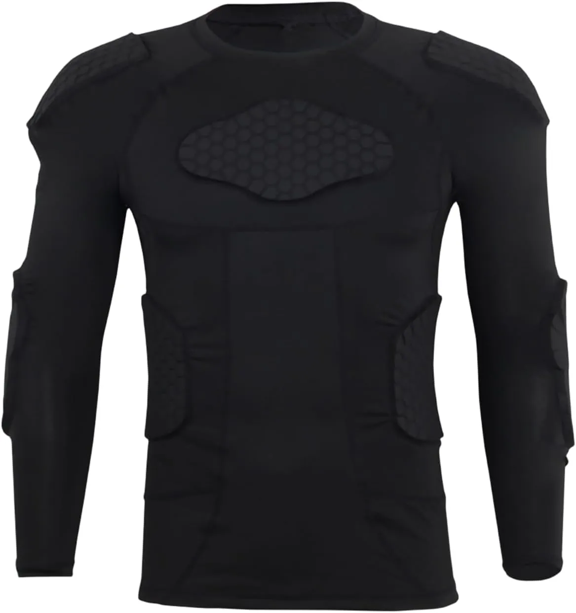 Topeter Men’s Padded Compression Shirt Long Sleeve Shoulder Chest Rib Protector T-Shirt