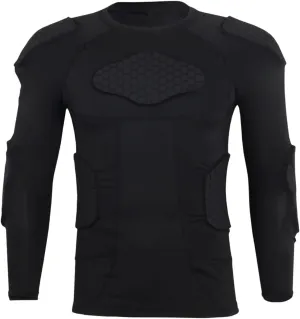 Topeter Men’s Padded Compression Shirt Long Sleeve Shoulder Chest Rib Protector T-Shirt