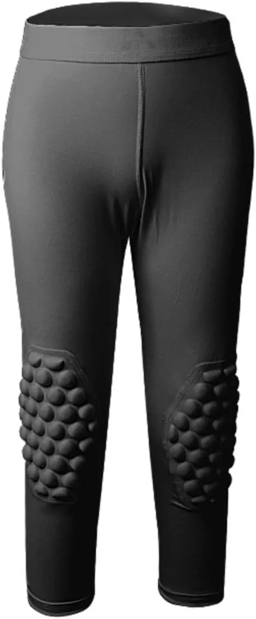 Topeter Youth Basketball Compression Pants with Knee Pads and Butt Pad, Kids 3/4 Capri Padded Sport Legging Tights