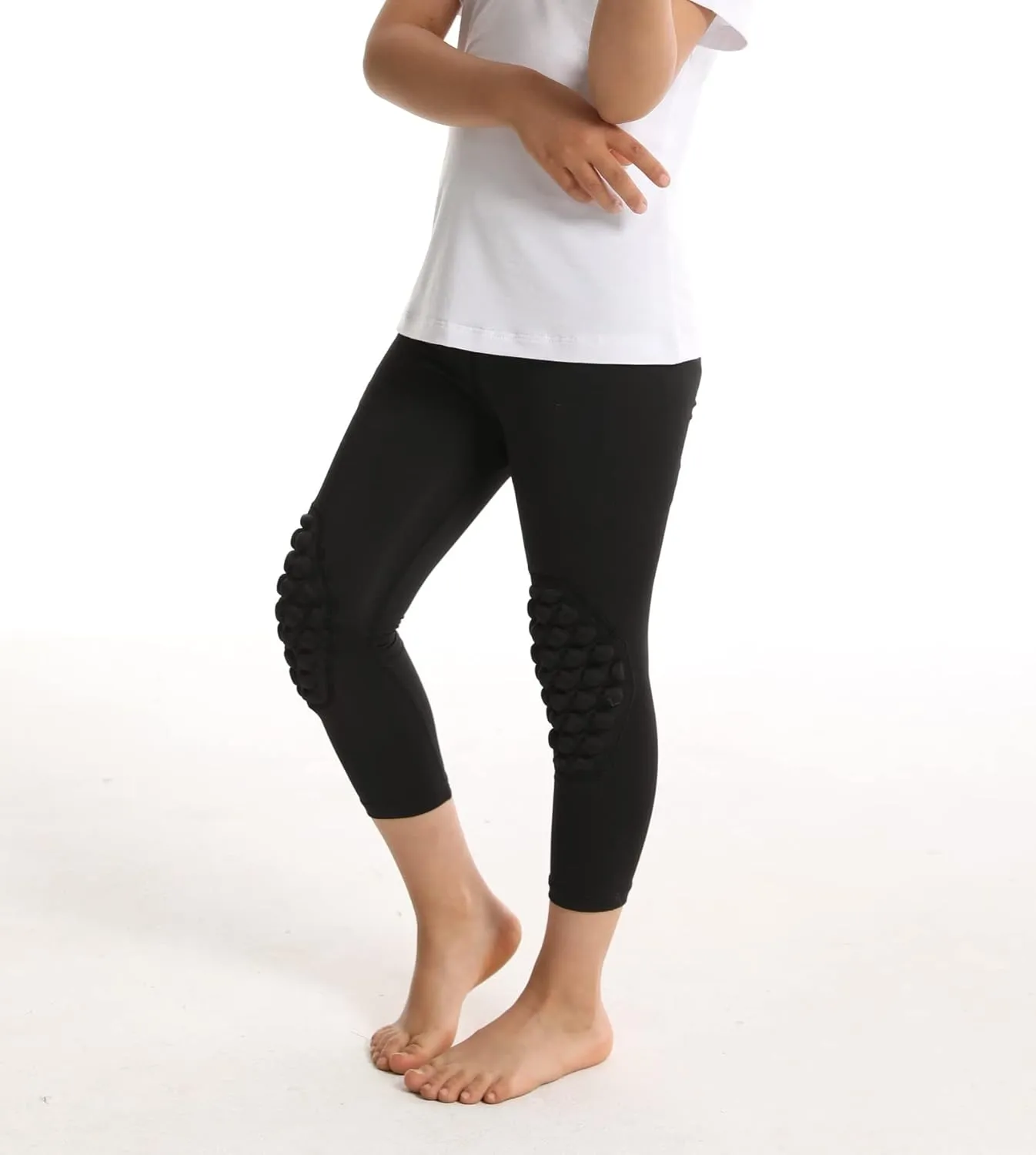 Topeter Youth Basketball Compression Pants with Knee Pads and Butt Pad, Kids 3/4 Capri Padded Sport Legging Tights