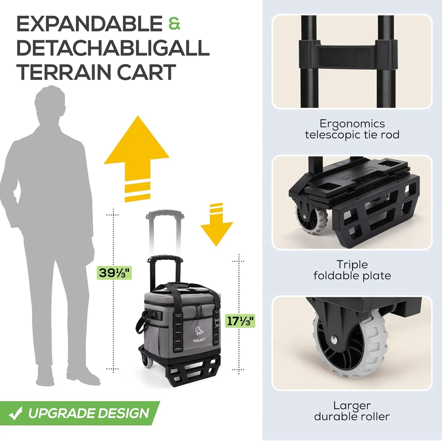 TOURIT Portable 50-Can Collapsible Rolling Soft Cooler with 29L Space & Reinforced All-Terrain Cart with Wheels Easy Transportation, Large Leakproof Travel Beach Ice Chest for Grocery Shopping