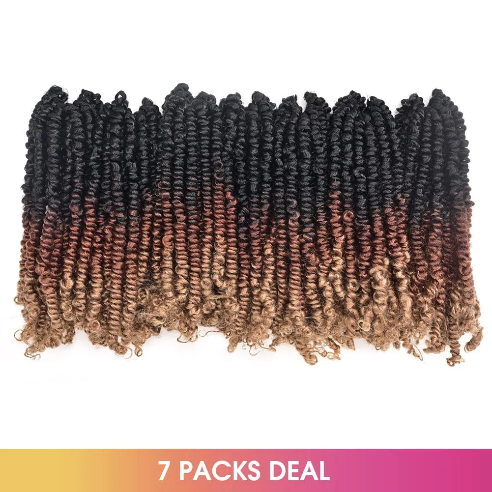 Toyotress Bob Spring Twist Hair - 8 Inch 7 Packs Ombre Brown Blonde Pre-twisted Crochet Hair Spring Twists Crochet Braids, Synthetic Braiding Hair Extensions (8 Inch, OT30/27-7P)
