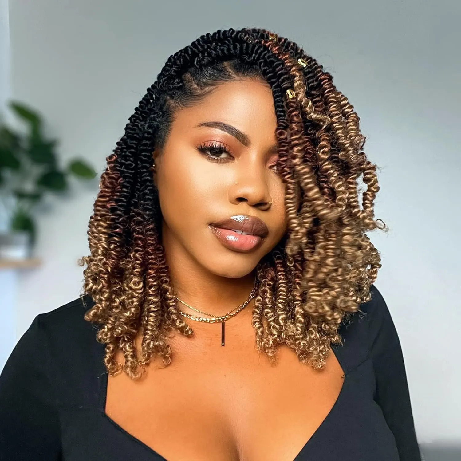 Toyotress Bob Spring Twist Hair - 8 Inch 7 Packs Ombre Brown Blonde Pre-twisted Crochet Hair Spring Twists Crochet Braids, Synthetic Braiding Hair Extensions (8 Inch, OT30/27-7P)