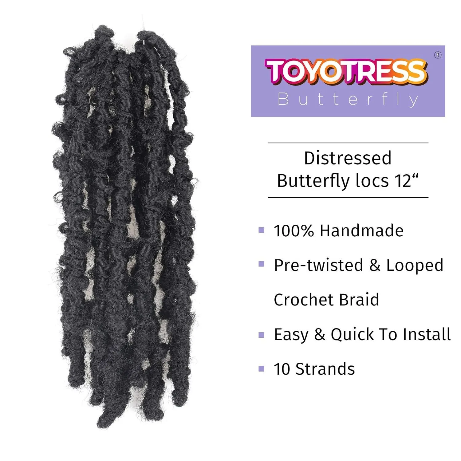 TOYOTRESS Butterfly Locs Crochet Hair - 12 inch 8 Pcs Pre-twisted Distressed Crochet Braids Pre-looped Synthetic Braiding Hair Extensions (12 Inch,1)