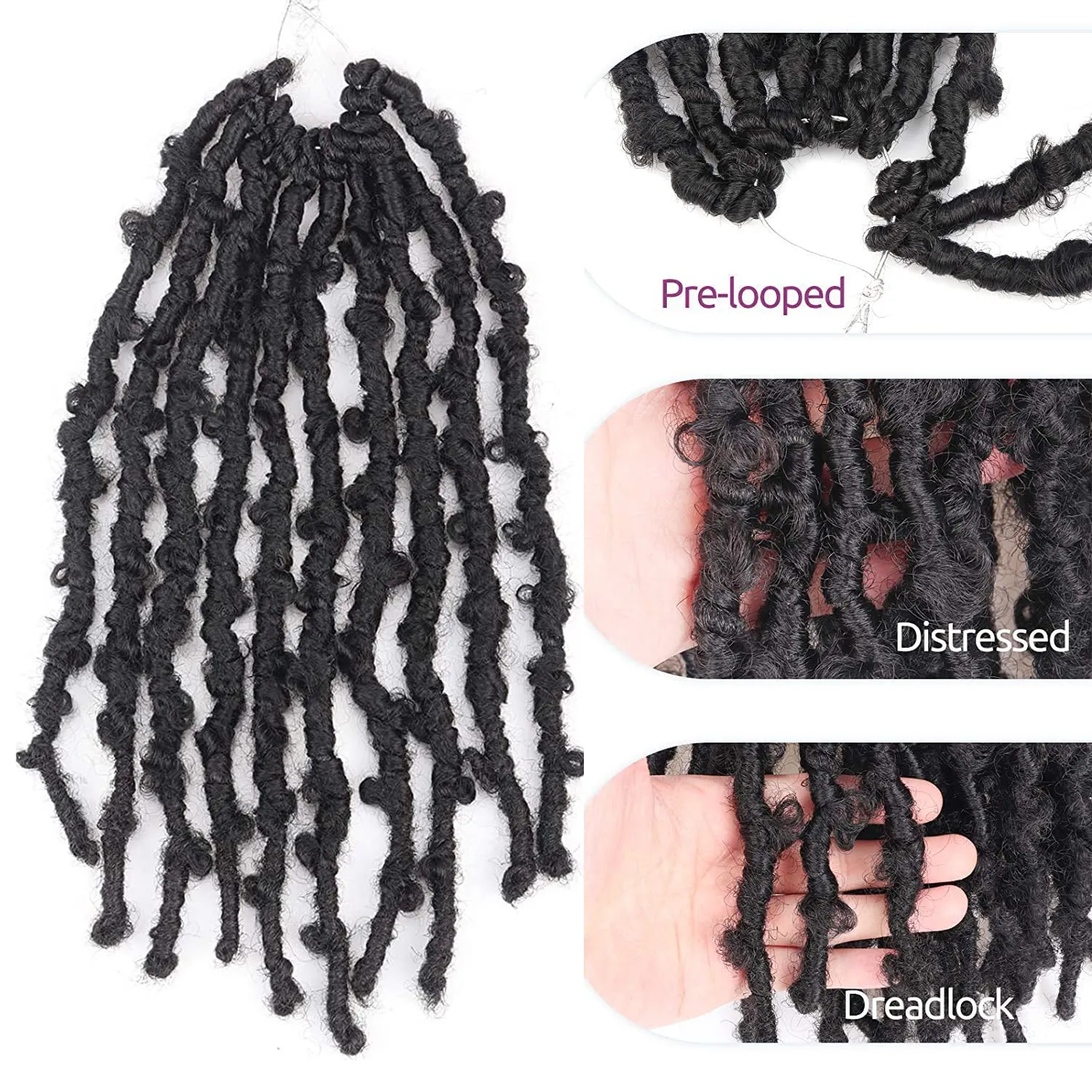 TOYOTRESS Butterfly Locs Crochet Hair - 12 inch 8 Pcs Pre-twisted Distressed Crochet Braids Pre-looped Synthetic Braiding Hair Extensions (12 Inch,1)