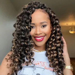 Toyotress Ocean Wave Crochet Hair - 16 Inch 8 Packs Brown Highlight 3 Tones Ocean Wave Braiding Hair, Beach Curl Deep Twist Synthetic Braiding Hair Extensions (16 Inch, P1B/30/27-8P)