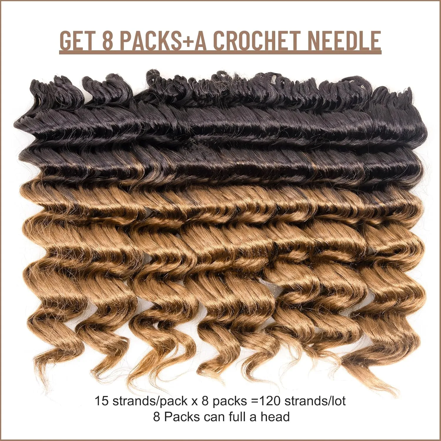 Toyotress Ocean Wave Crochet Hair - 9 Inch 8 Packs Ombre Blonde Ocean Wave Braiding Hair, Beach Curl Deep Twist Water Wave Short Curly Synthetic Hair Extensions (9 Inch, OT27-8P)