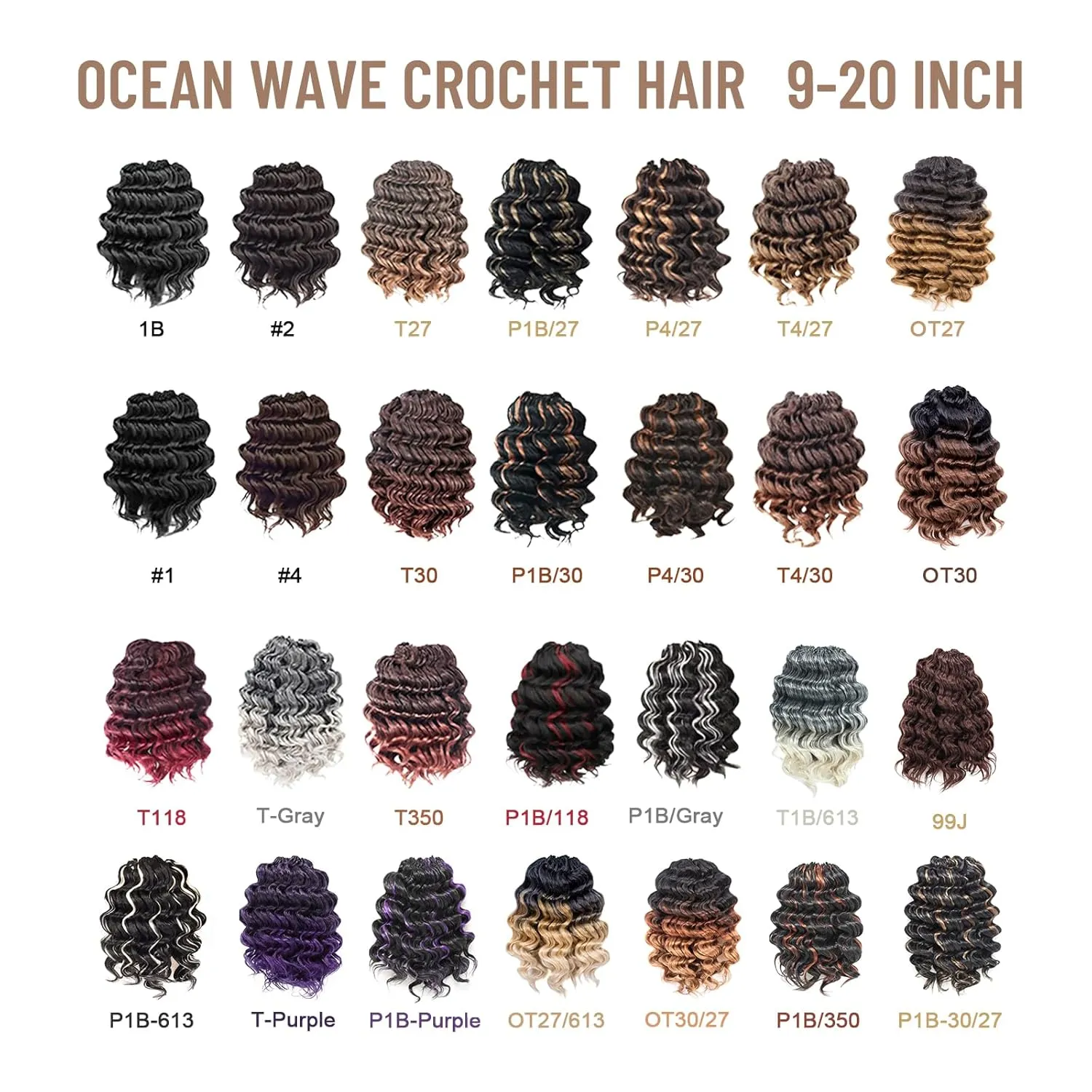 Toyotress Ocean Wave Crochet Hair - 9 Inch 8 Packs Ombre Blonde Ocean Wave Braiding Hair, Beach Curl Deep Twist Water Wave Short Curly Synthetic Hair Extensions (9 Inch, OT27-8P)