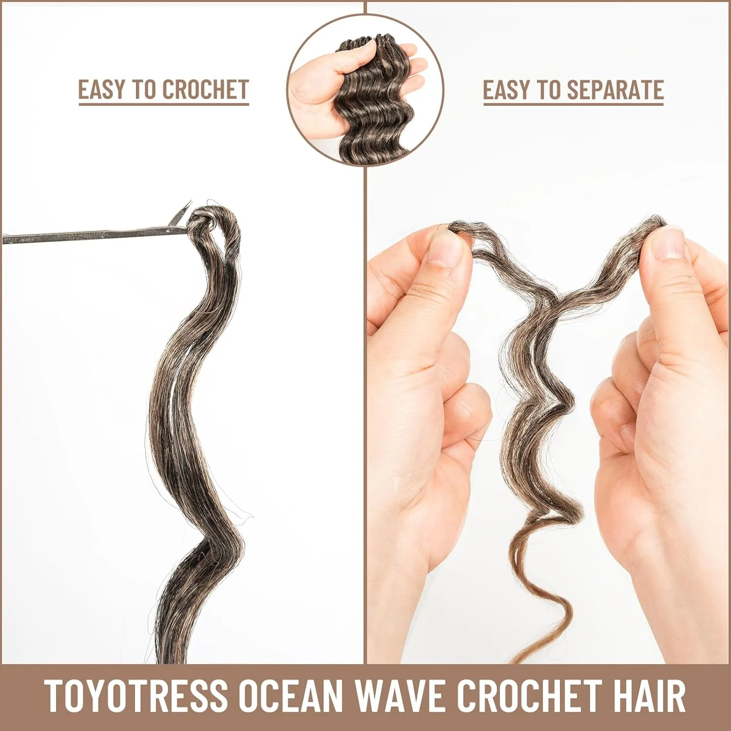 Toyotress Ocean Wave Crochet Hair - 9 Inch 8 Packs Ombre Blonde Ocean Wave Braiding Hair, Beach Curl Deep Twist Water Wave Short Curly Synthetic Hair Extensions (9 Inch, OT27-8P)
