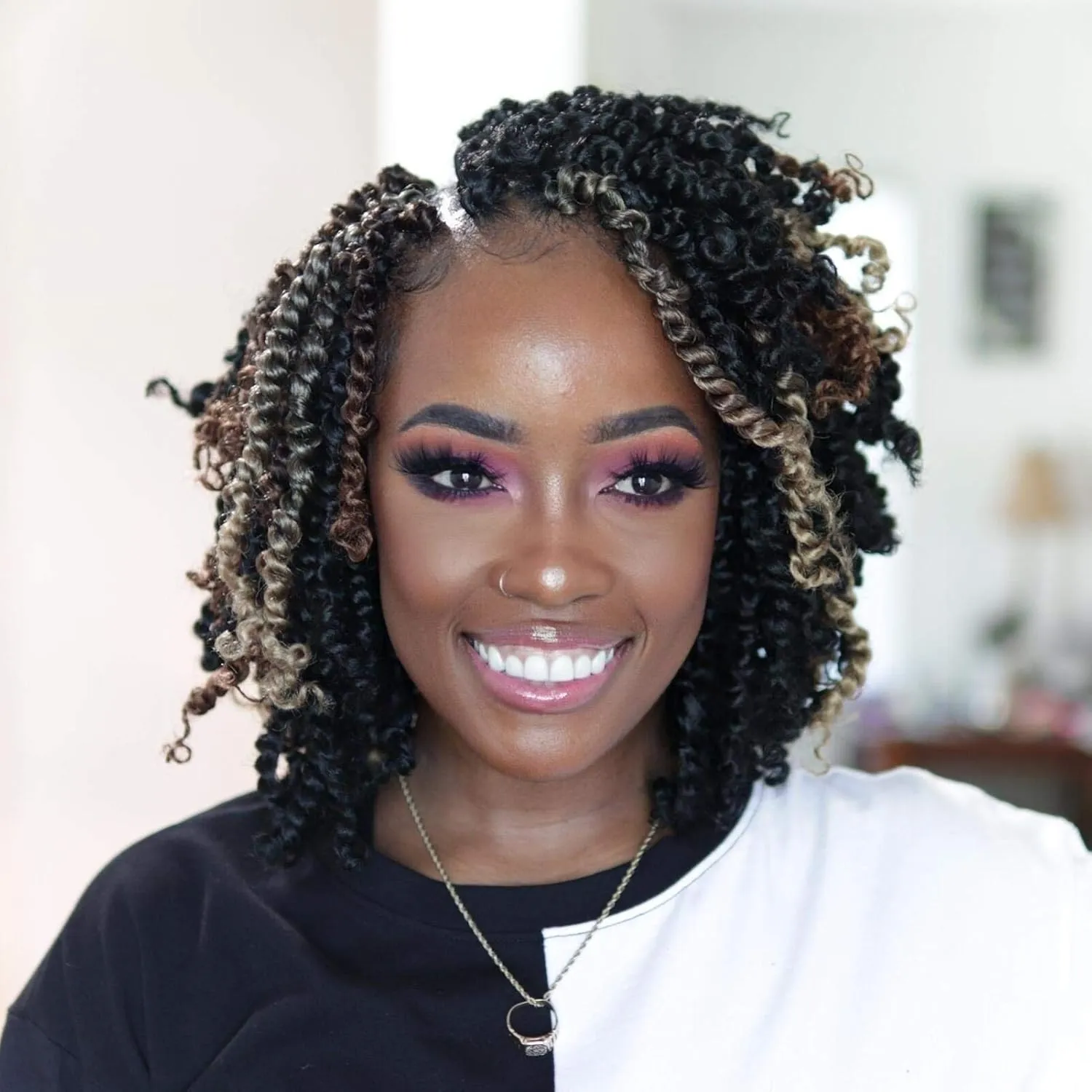TOYOTRESS Tiana Passion Twist Hair - 8 inch 8 Pcs Pre-twisted Crochet Braids Natural Black, Synthetic Braiding Hair Extensions (8 Inch, 1B)