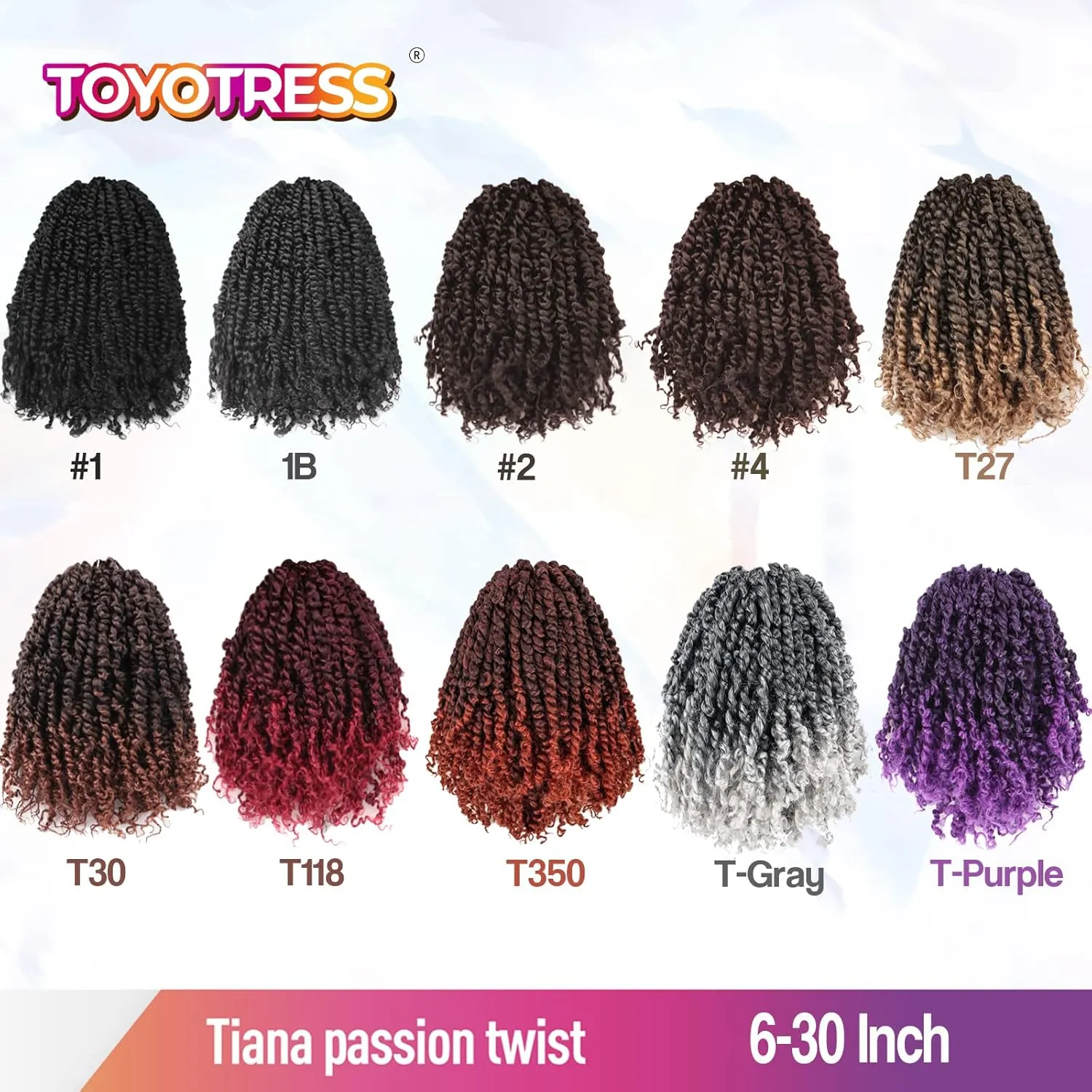 TOYOTRESS Tiana Passion Twist Hair - 8 inch 8 Pcs Pre-twisted Crochet Braids Natural Black, Synthetic Braiding Hair Extensions (8 Inch, 1B)