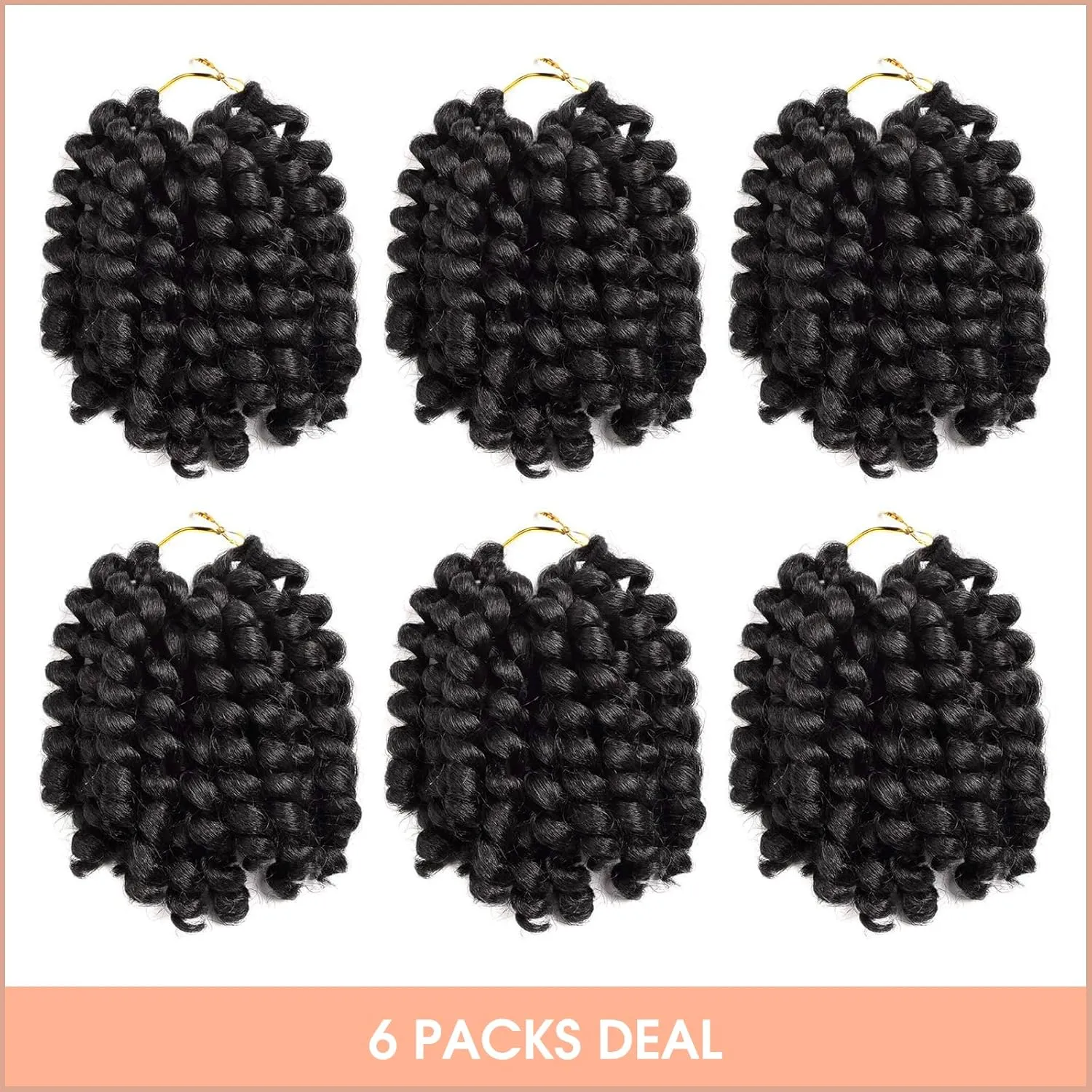 Toyotress Wand Curl Crochet Hair - 6 Inch 6 Packs Light Brown Jamaican Bounce Crochet Hair, Short Bob Curly Crochet Braids Bouncy Curls Synthetic Braiding Hair Extensions (6 Inch, #4-6P)