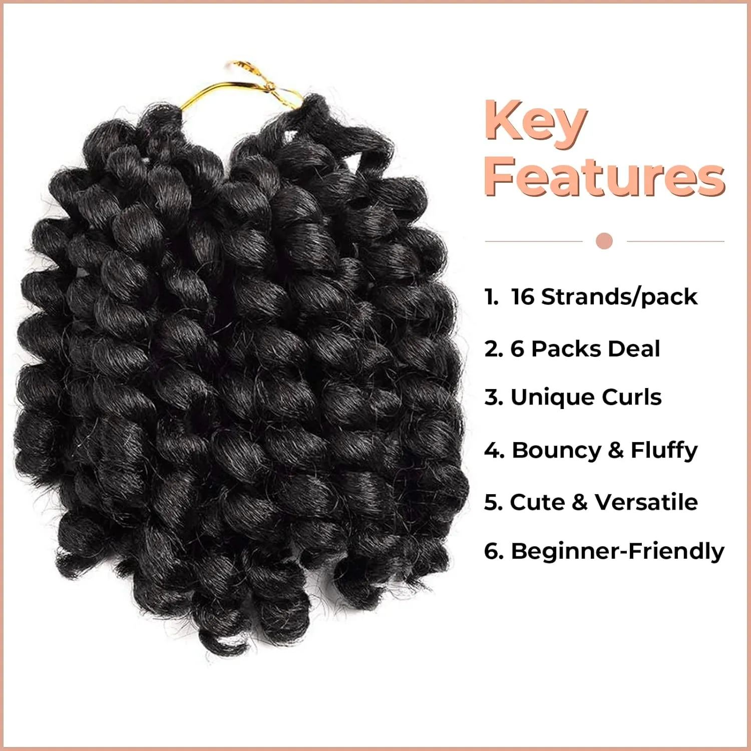 Toyotress Wand Curl Crochet Hair - 6 Inch 6 Packs Light Brown Jamaican Bounce Crochet Hair, Short Bob Curly Crochet Braids Bouncy Curls Synthetic Braiding Hair Extensions (6 Inch, #4-6P)