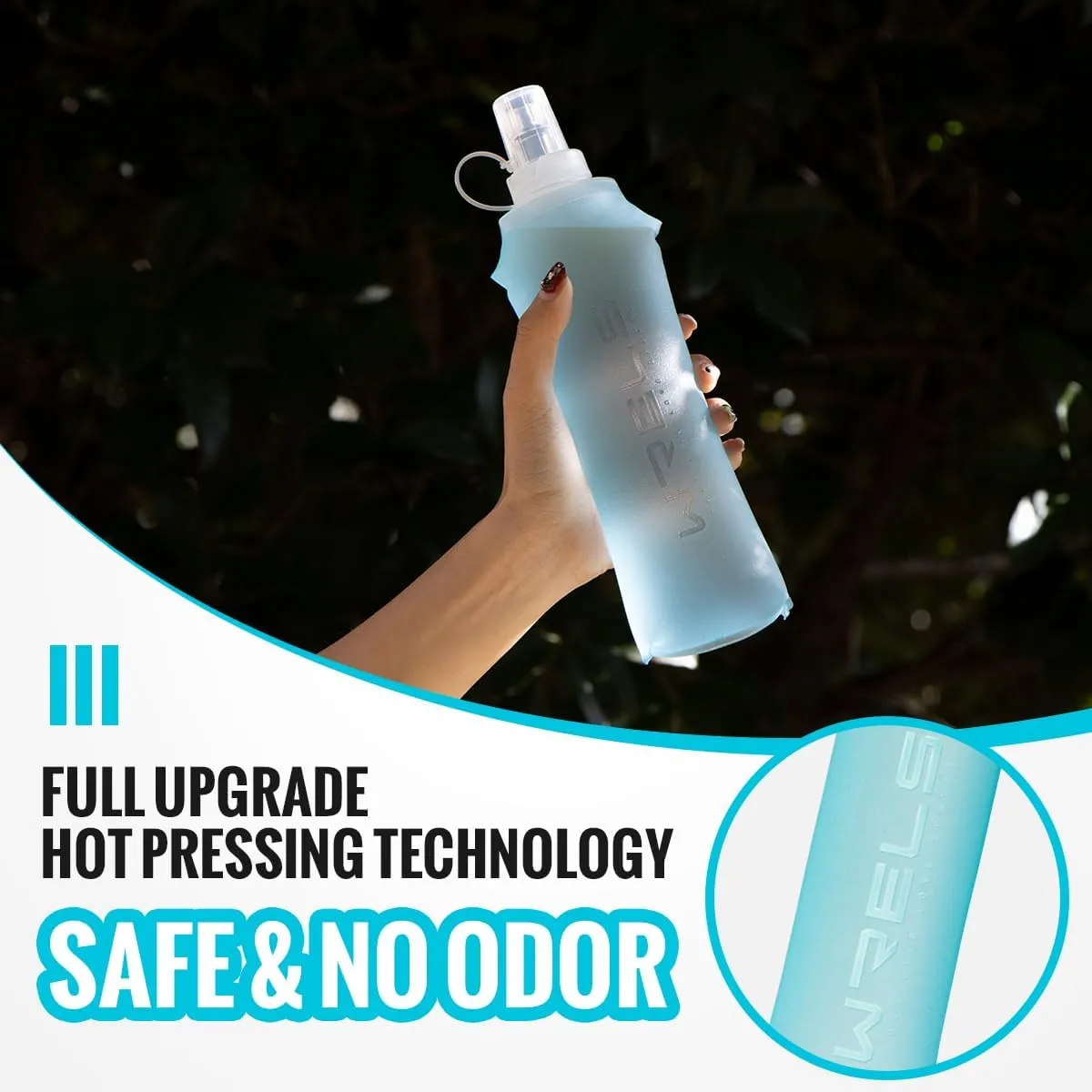 TPU Collapsible Soft Flask,Lightweight PBA Free Folding Running Water Bottles,Leakproof Durable Hydration Flask for Outdoors (500ml/16.9oz-2 Packs-Light Blue)