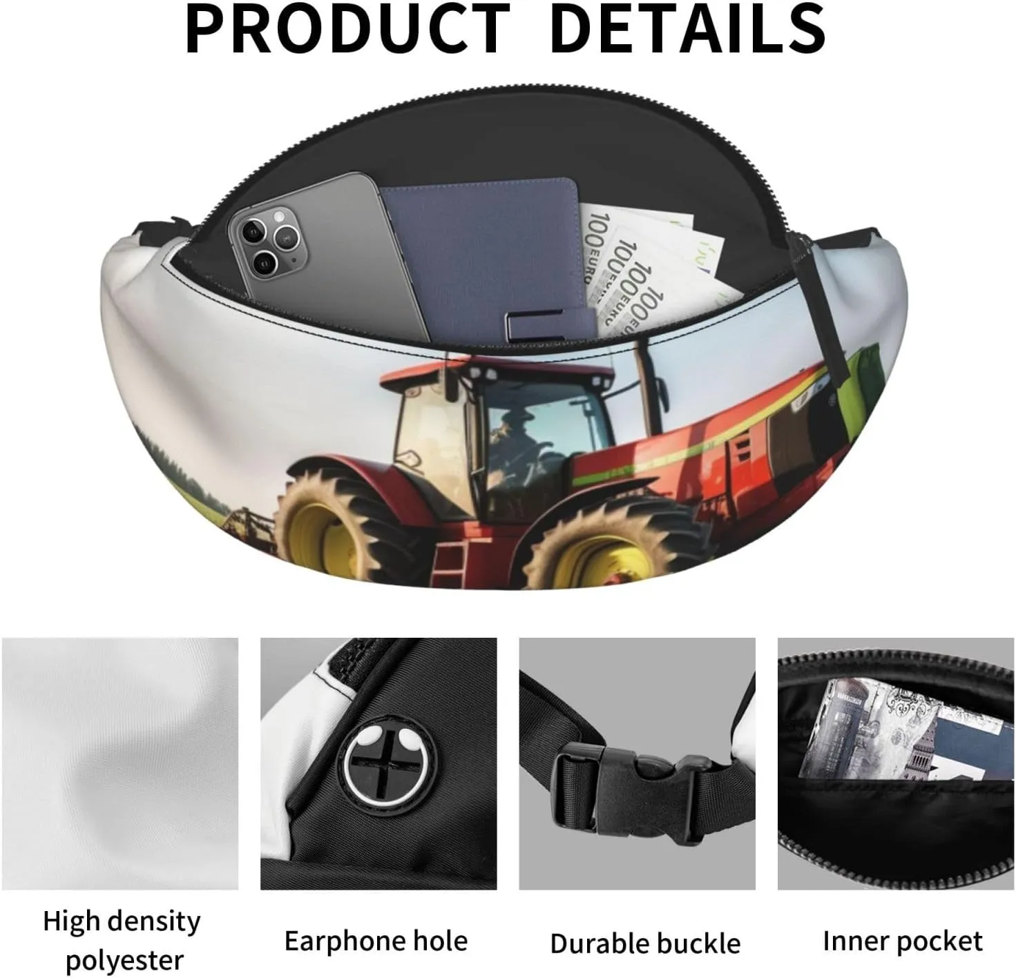 Tractor farm Fanny Pack for Man Women Waist Bag Adjustable Belt Casual Chest Bag Bum Bags for Travel Sports Running Hiking Waist Packs