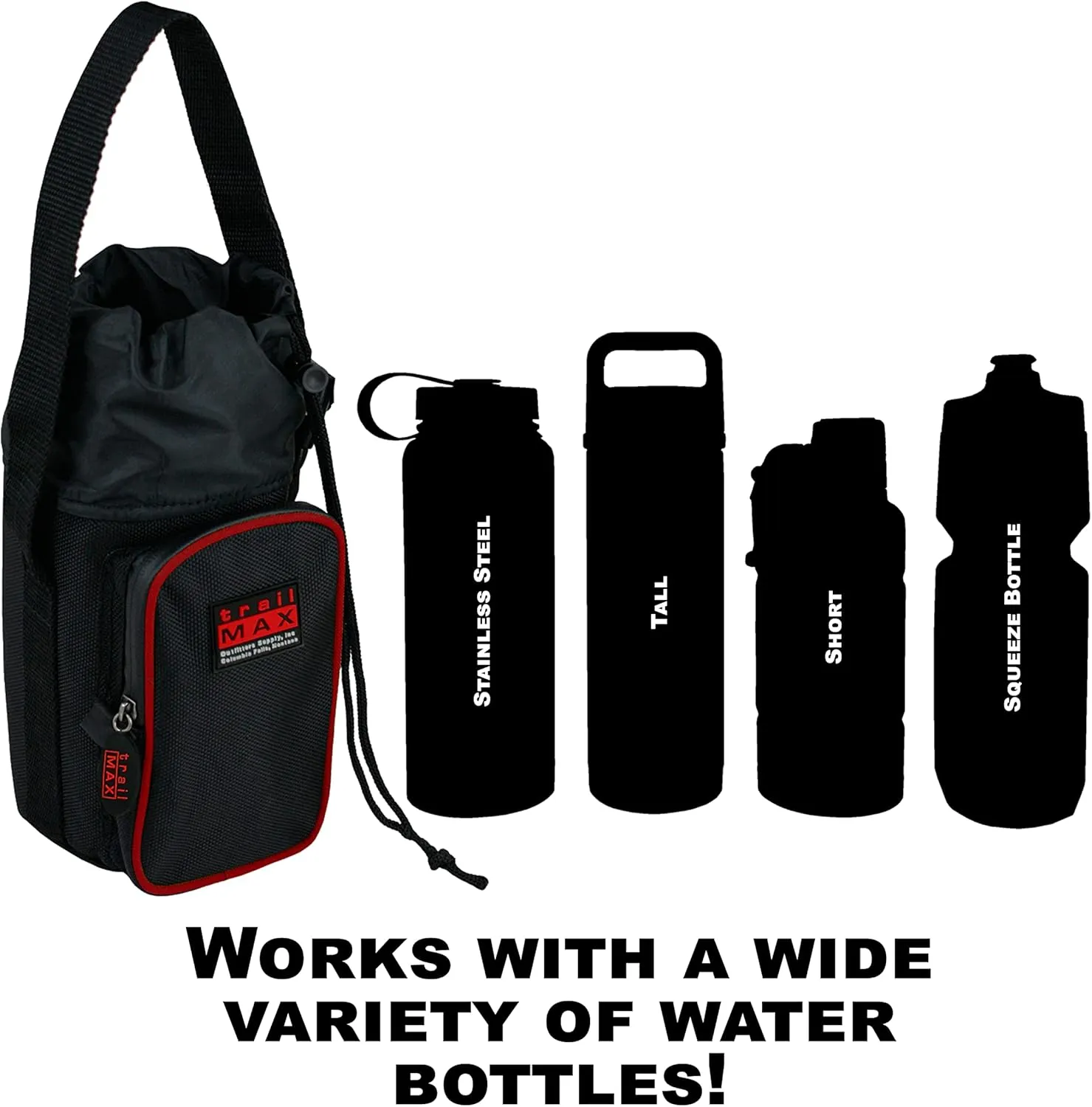 TrailMax 500 Series Water Bottle Carrier Horse Saddlebag for 1-Liter Stainless Steel Water Bottle, Insulated & Padded, 1680-denier Ripstop Nylon